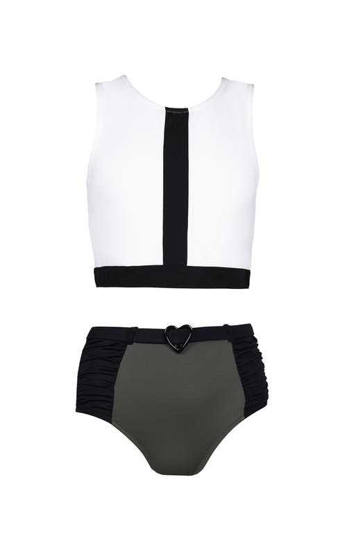 Nessi Byrd Kids' Striped Belt Detail Two Piece Bikini In White