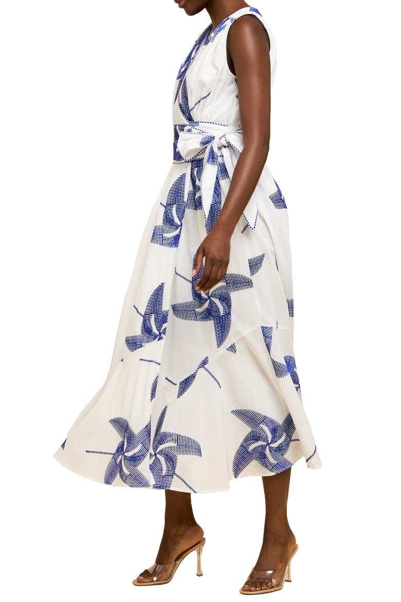 Kaiden Embroidered Tie Belt Maxi Wrap Sundress, Alternate, color, OFF WHITE/ BLUE