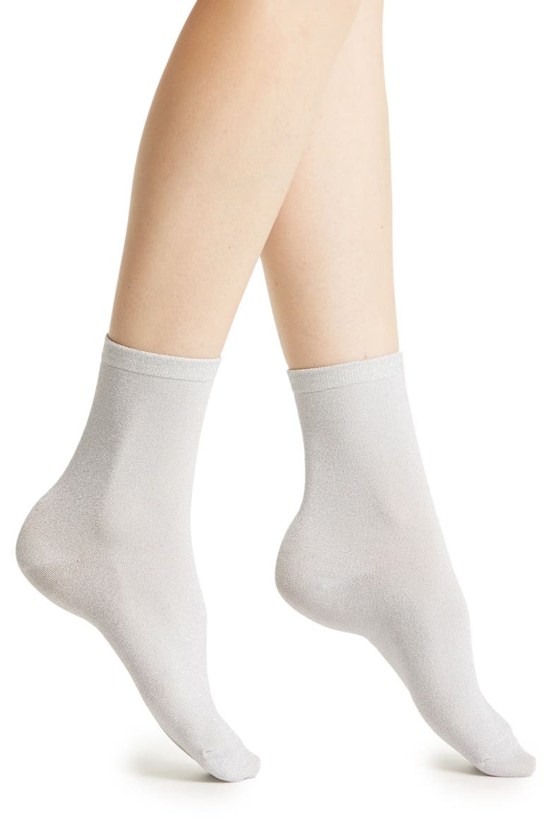 Glitterati Sparkle Cotton Blend Crew Socks, Main, color, SILVER
