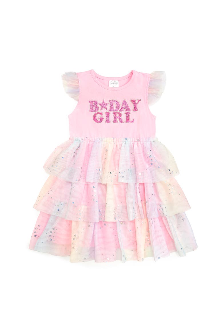 Birthday Girl Fairy Dust Short Sleeve Tutu Dress, Main, color, Soft Pink