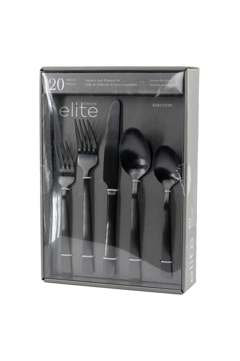 Earlston 20 Piece Stainless Steel Flatware Set, Main, color, Black