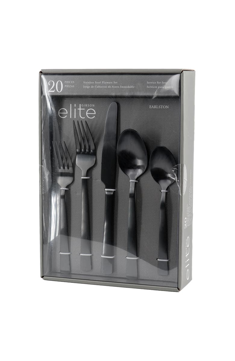 Gibson Elite Earlston 20 Piece Stainless Steel Flatware Set, Main, color, Black