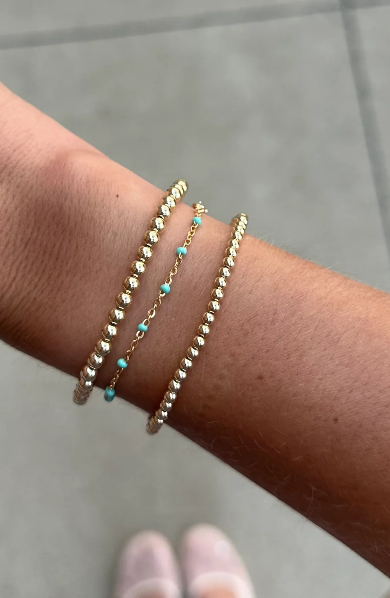 CUFFED BY NANO Bead and Turquoise Enamel Chain 14k Gold Filled Bracelet Three Stack, Alternate, color, Gold