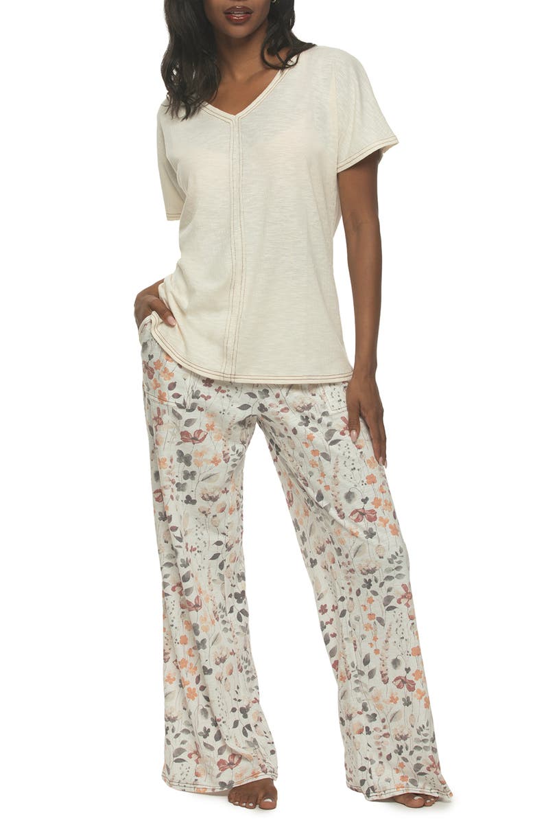 Felina Josephine Crinkled Jersey Pajamas, Main, color, Whisper White