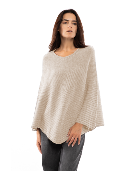 Pure Cashmere Ribbed Knit Poncho