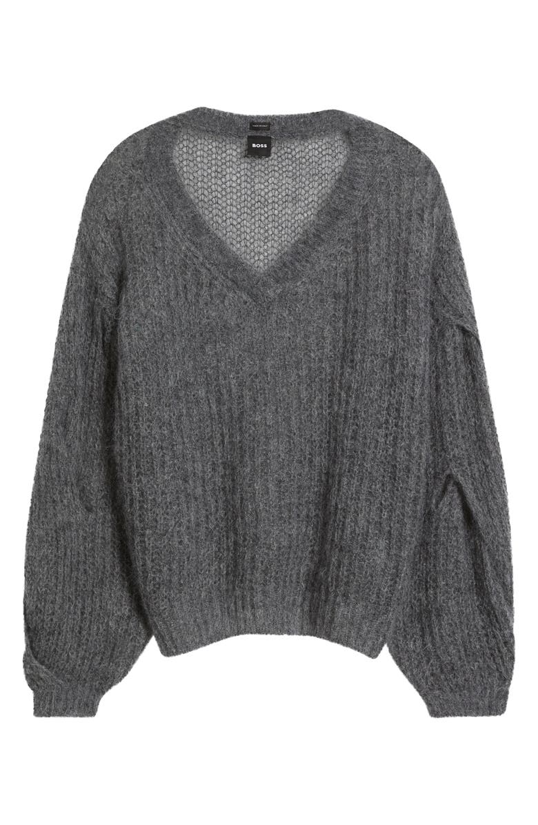 BOSS Fucinta V-Neck Sweater, Alternate, color, Midnight Grey Melange