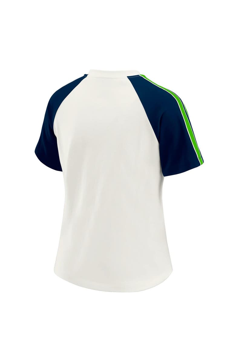 WEAR by Erin Andrews Women's WEAR by Erin Andrews White Seattle Seahawks Sleeve Stripe Distressed Raglan T-Shirt, Alternate, color, White