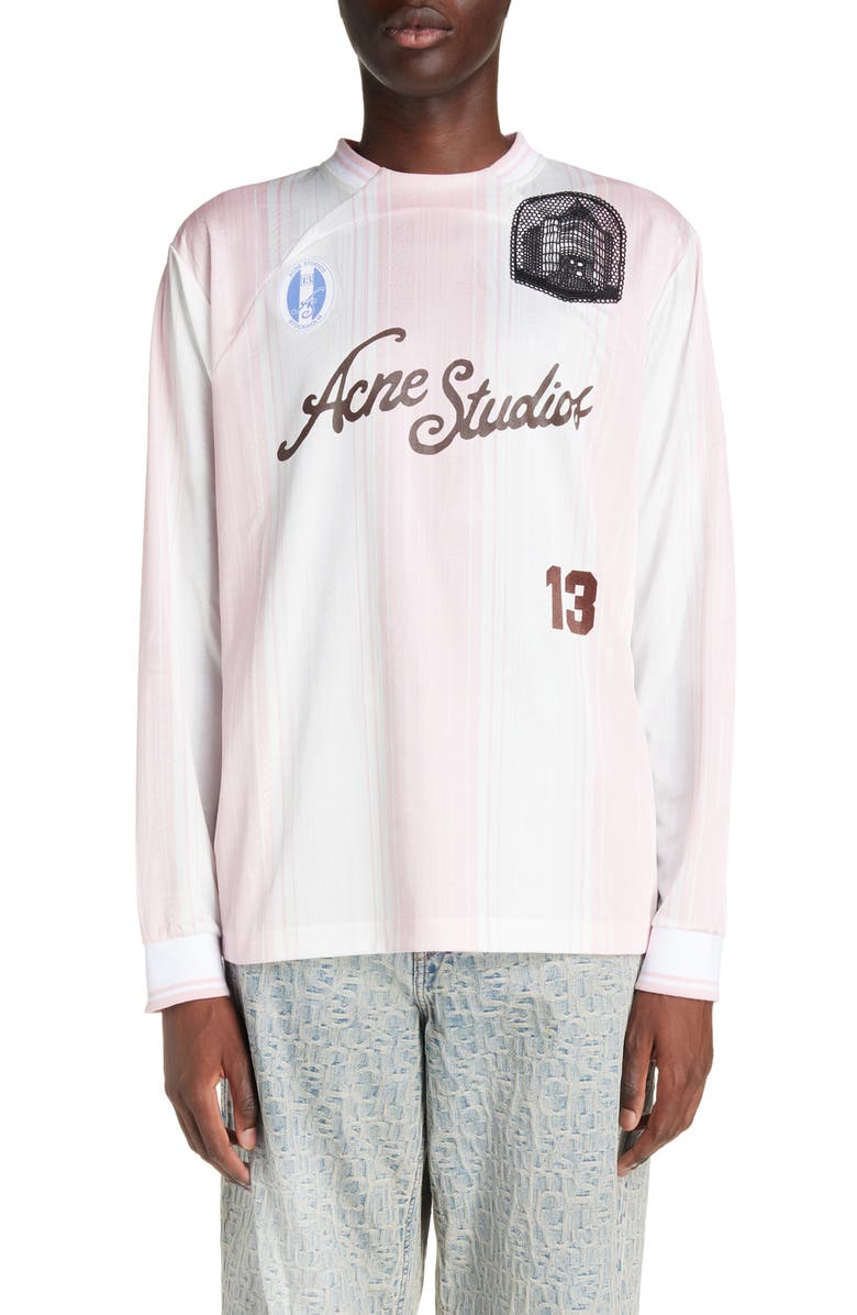 Acne Studios Embroidered Logo Stripe Long Sleeve Graphic T-Shirt, Main, color, 