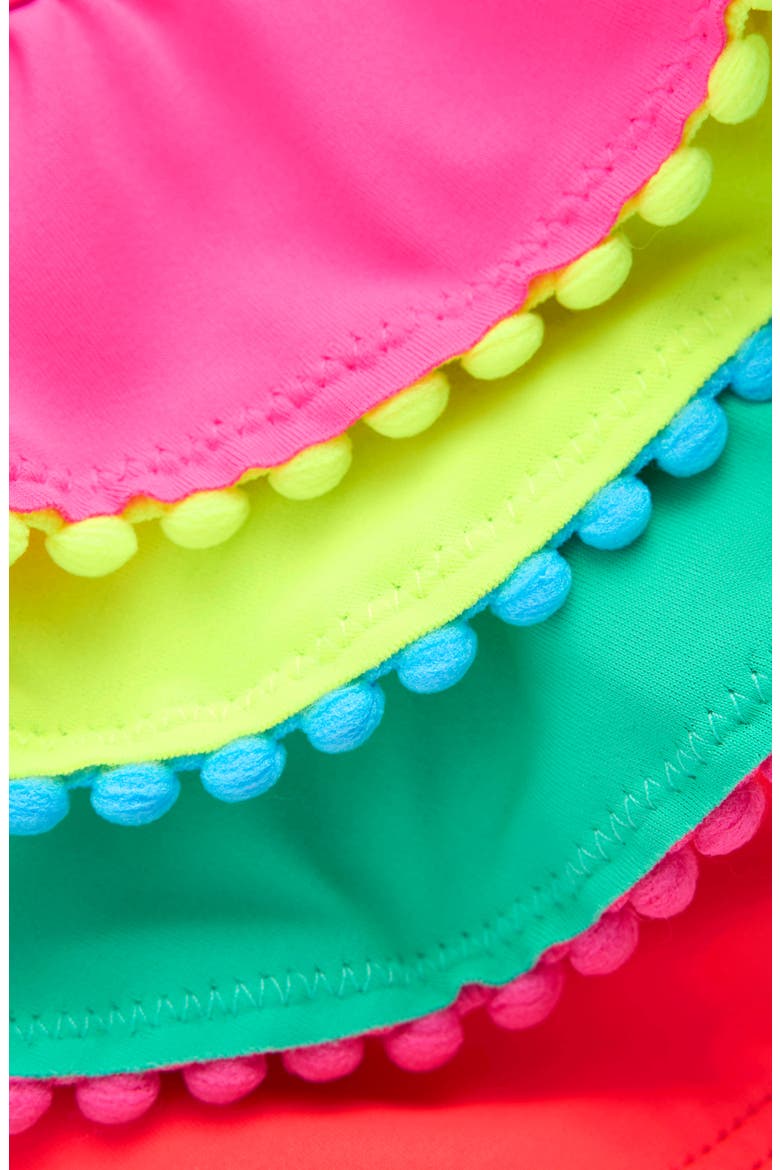 Kids' Ruffle Pom Trim Two-Piece Swimsuit, Alternate, color, MULTI COLOURBLOCK