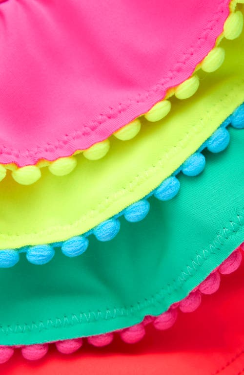 Mini Boden Kids' Ruffle Pom Trim Two-piece Swimsuit In Multi Colourblock