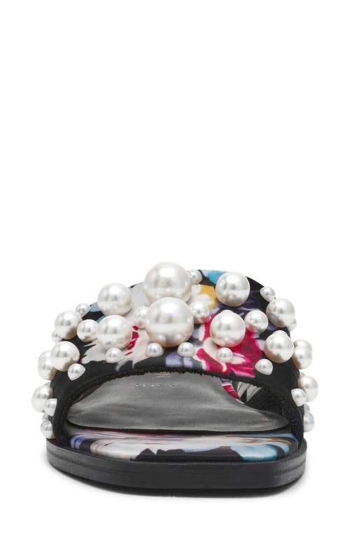 Anne Klein Eugenie Faux Pearl Slide Sandal In Black Floral
