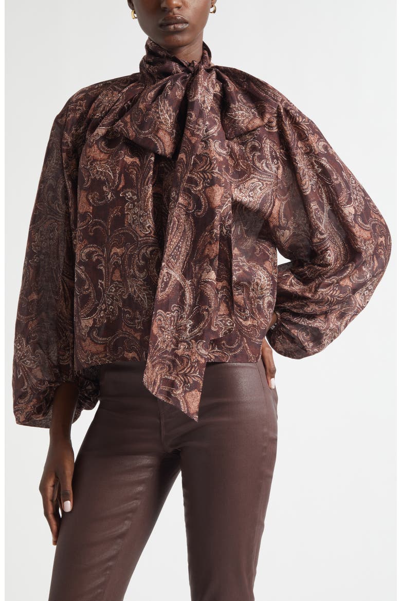 Rhett Oversize Linen & Silk Top, Alternate, color, BROWN ETCHED PAISLEY