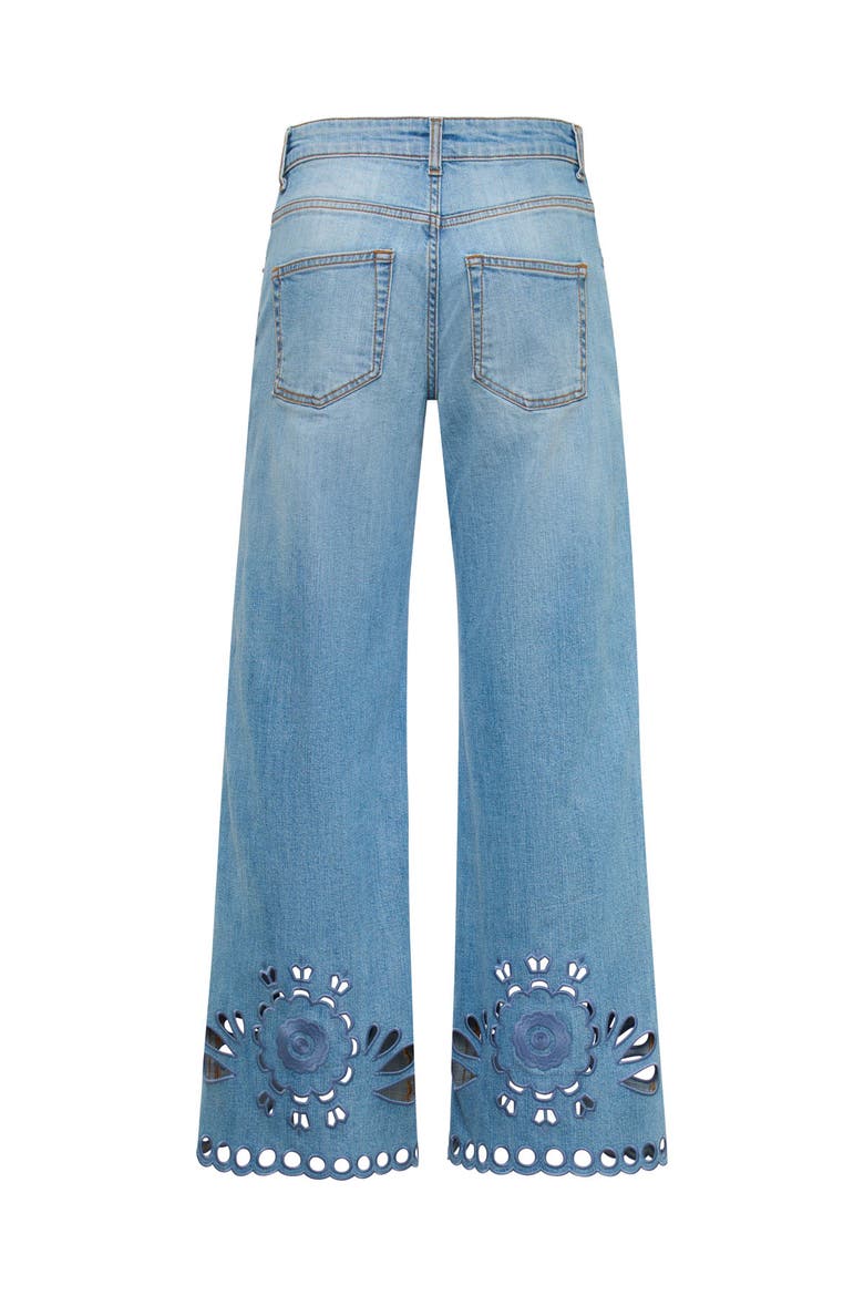 Jeans With Embroidery Opoulent Eyelet On The Hem, Alternate, color, Jeansblue