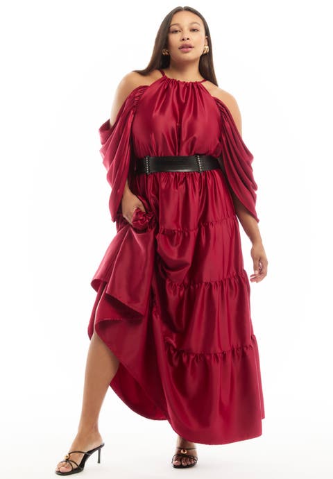 Off-The-Shoulder Halter Maxi Dress (Plus Available)