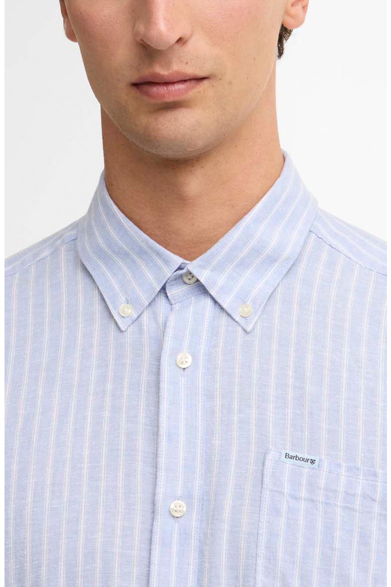 Nelson Tailored Fit Stripe Linen & Cotton Button-Down Shirt, Alternate, color, BLUE