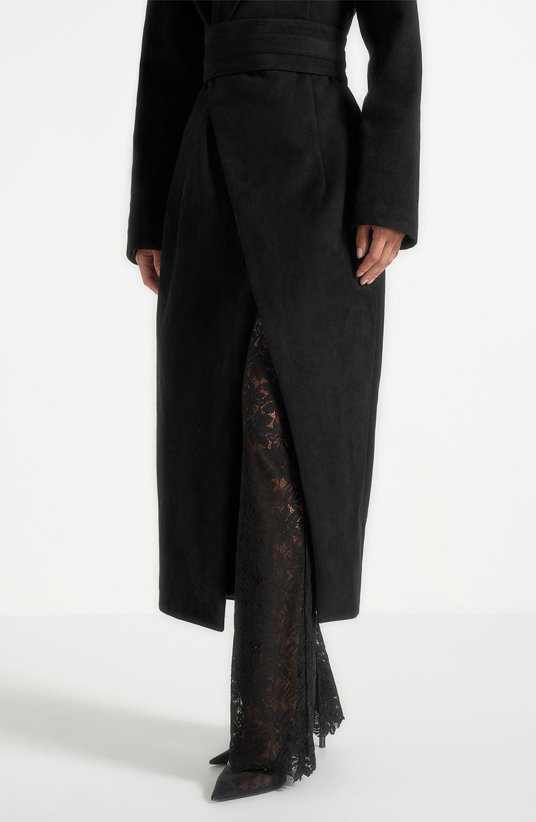 Manière De Voir Esma Suede Asymmetric Coat with Cinch Belt, Alternate, color, Black