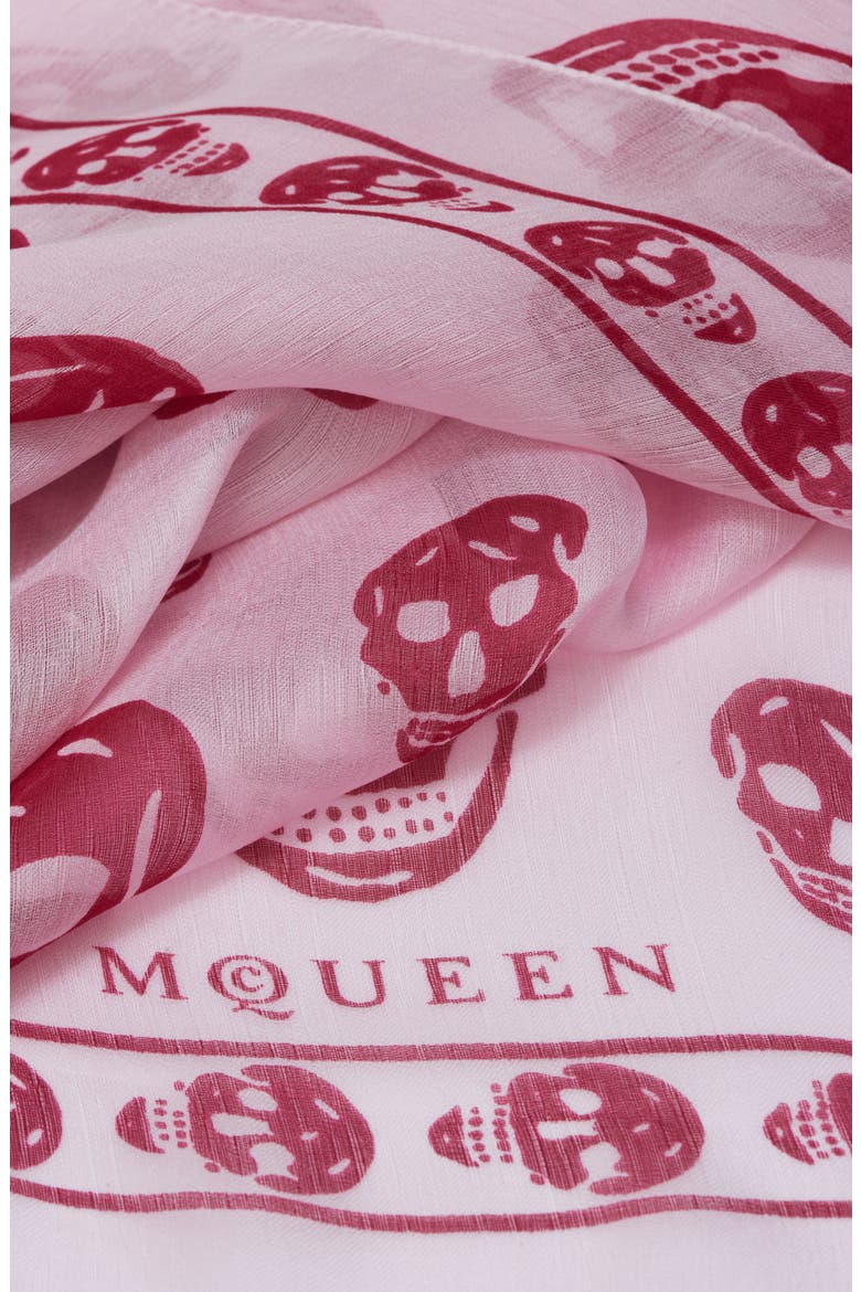 Skull Print Silk Scarf, Alternate, color, POWDER PINK/ RASPBERR