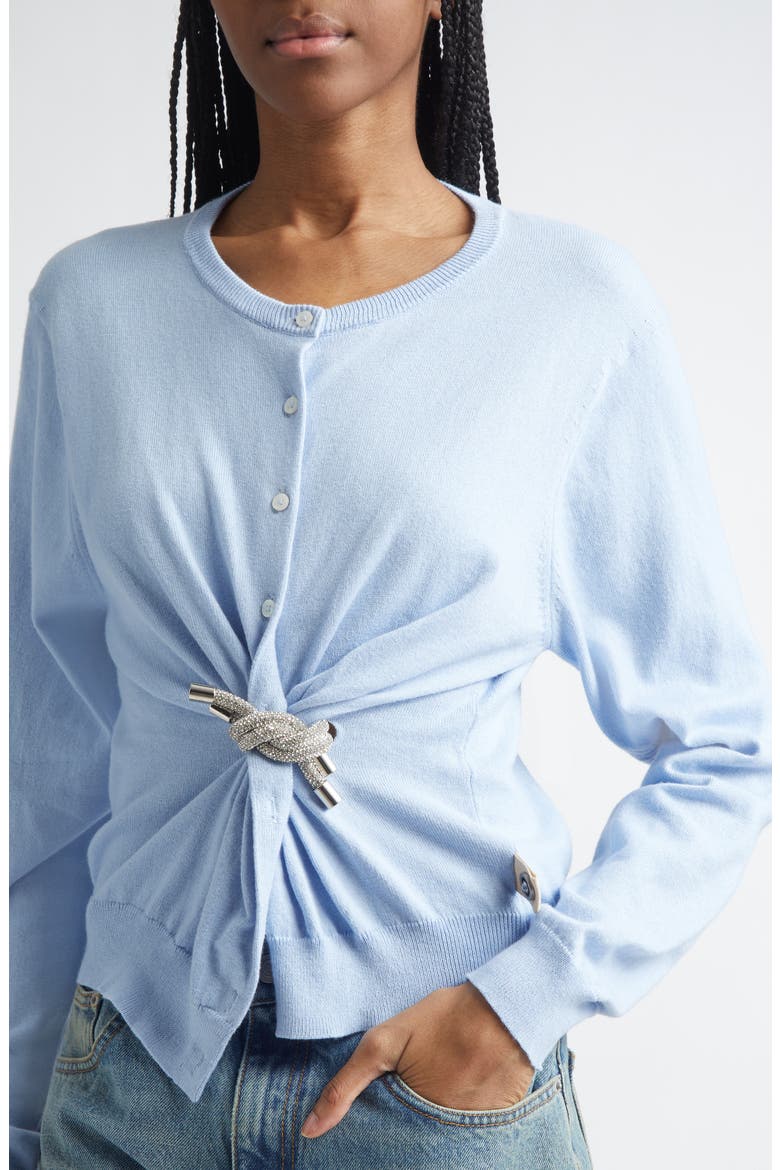 Crystal Knot Cotton & Cashmere Cardigan, Alternate, color, POWDER BLUE
