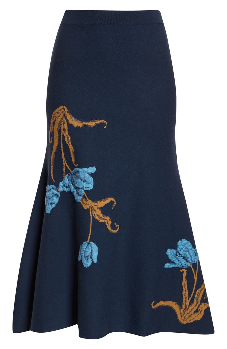Erdem Floral Jacquard Trumpet Midi Skirt, Main, color, Navy