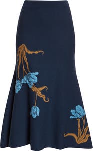 Erdem Floral Jacquard Trumpet Midi Skirt