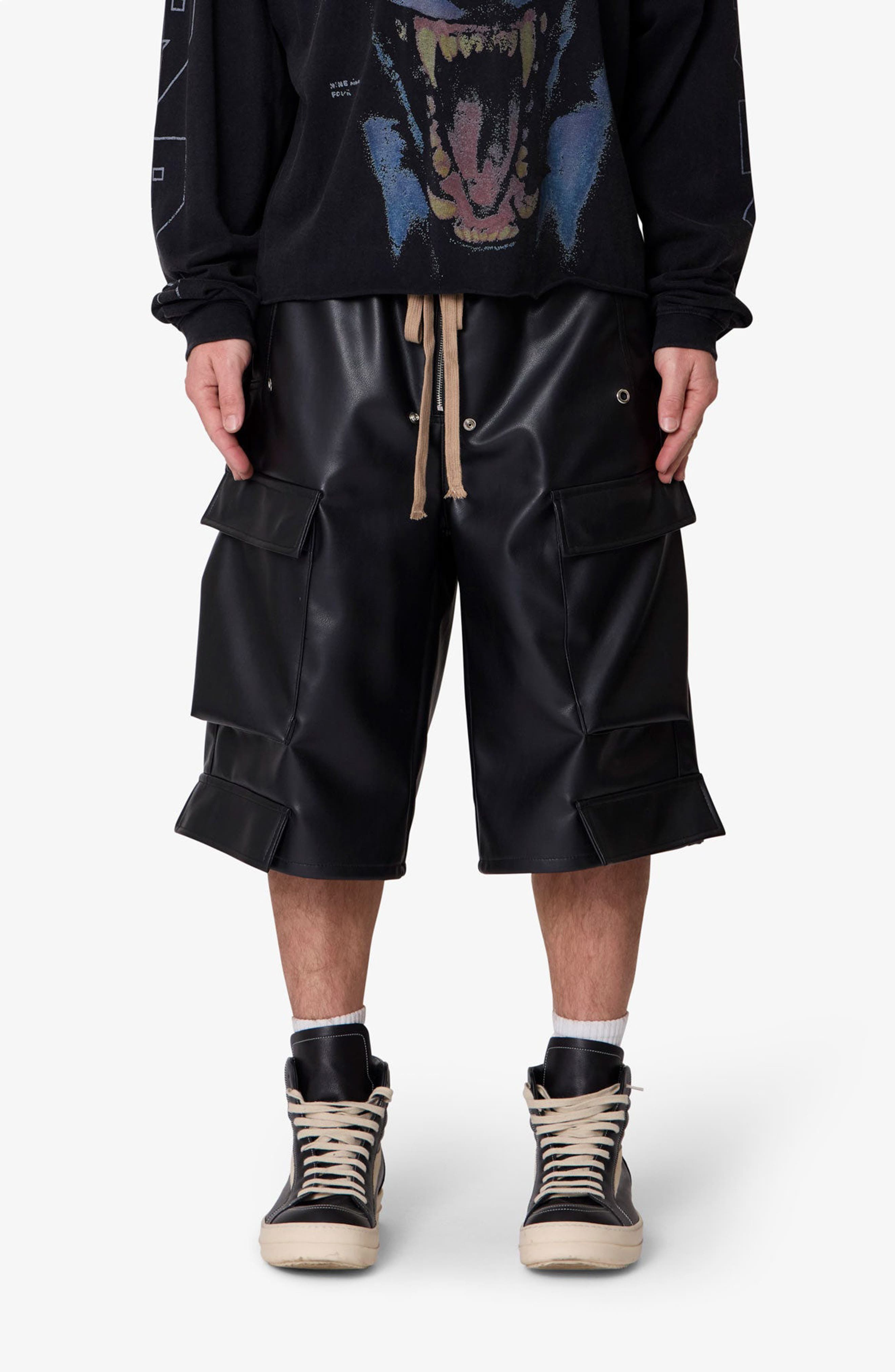 Faux Leather Rave Cargo Shorts