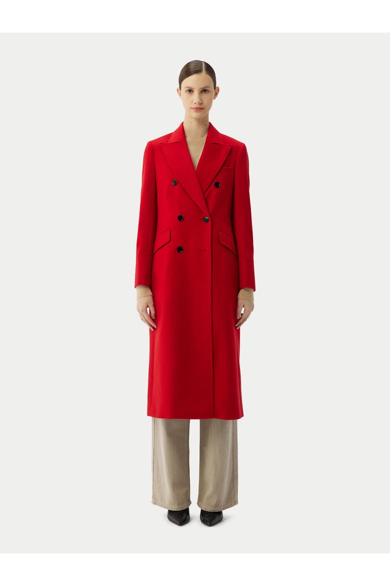Cashmere Peak Lapel Long Coat, Alternate, color, red