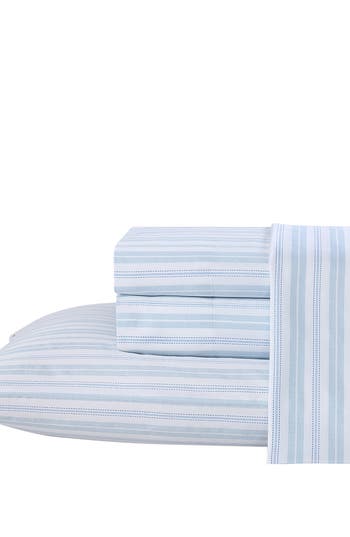 Laura Ashley Fern 4-piece Blue T300 Cotton Queen Sheet Set