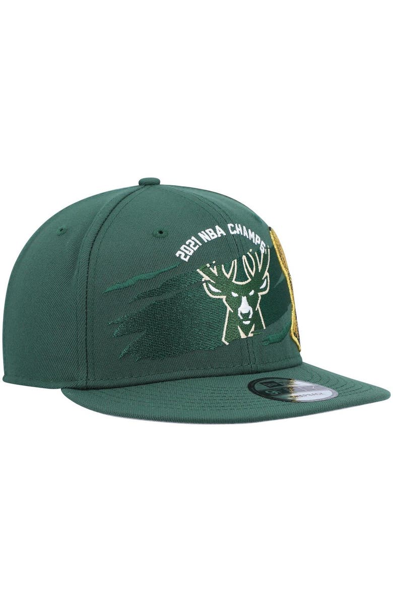New Era Men's New Era Hunter Green Milwaukee Bucks 2021 NBA Finals Champions Tear On The Court 9FIFTY Snapback Hat, Alternate, color, 
