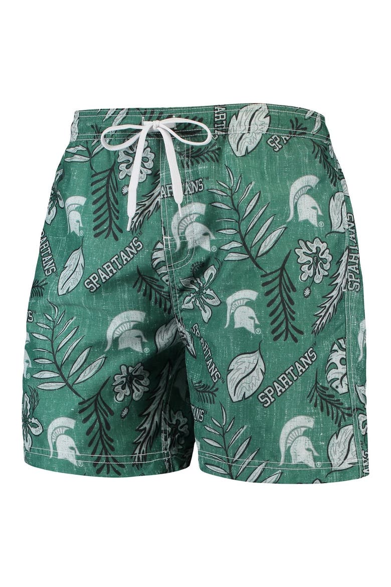 Men's Wes & Willy Green Michigan State Spartans Vintage Floral Swim Trunks, Alternate, color, Green