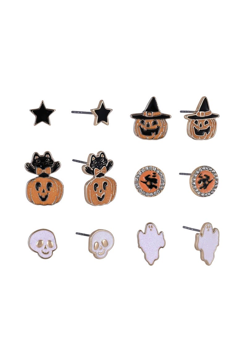 Halloween 6pk Festive Stud Earrings, Main, color, Orange