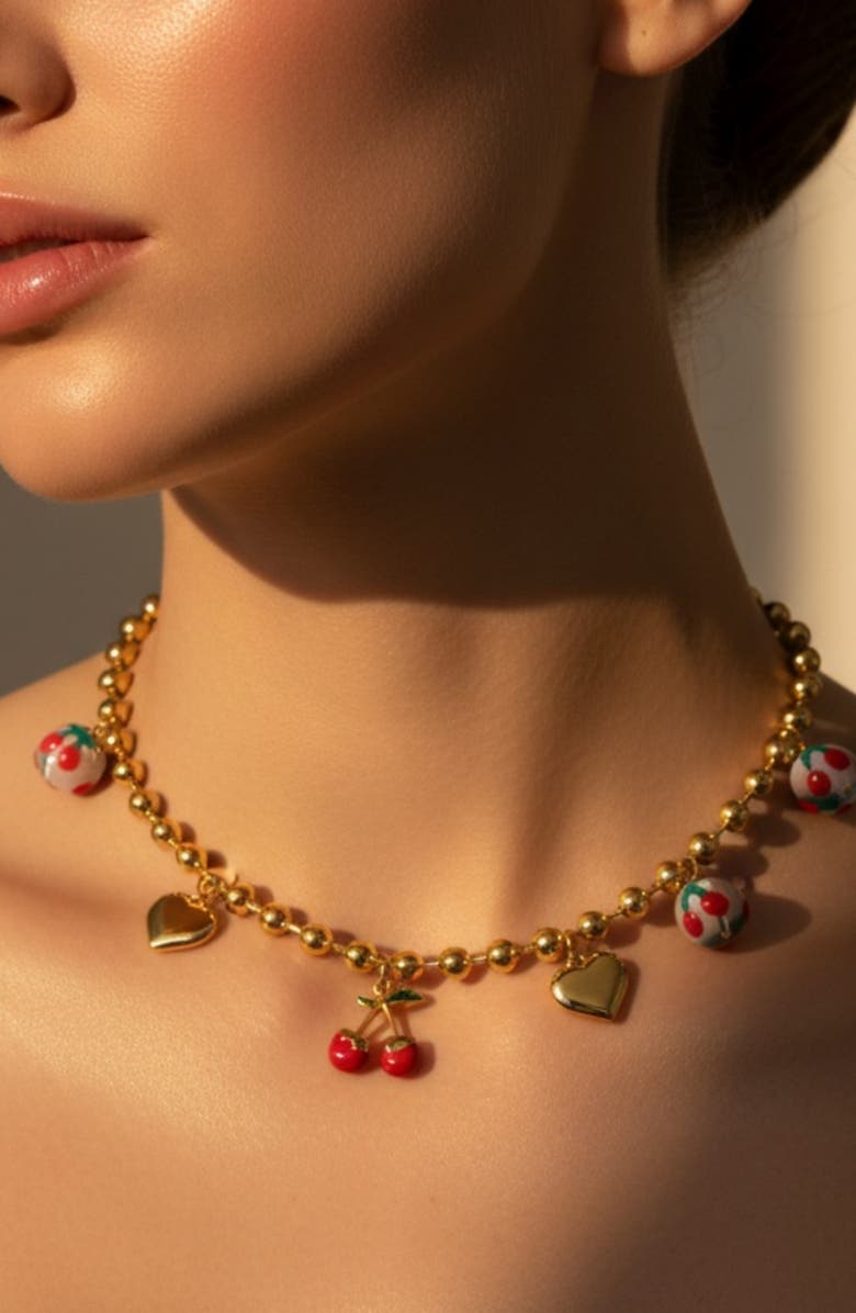 MacRae & Co. Cherries & Heart Charm Necklace, Alternate, color, Gold
