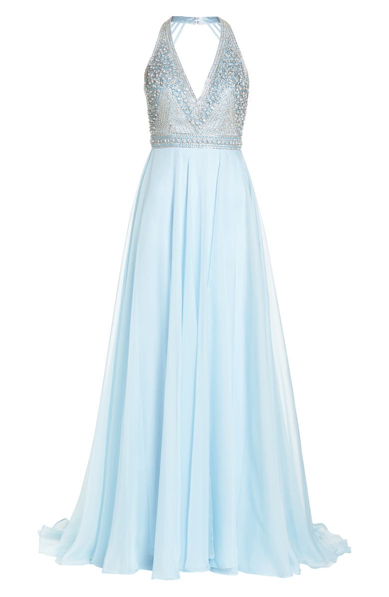 Mac Duggal Beaded Halter Chiffon A-Line Gown, Alternate, color, 