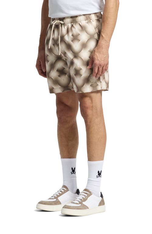 Psycho Bunny Paros Print Swim Trunks In Natural Linen