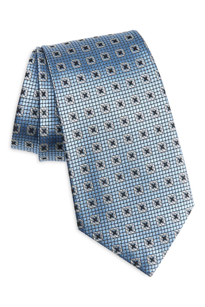 Geometric Silk Tie, Main, color, BROWN BLUE FAN