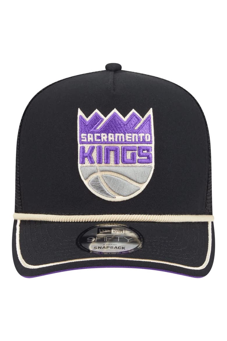 Men's New Era Black Sacramento Kings Vintage Team Rope A-Frame 9FIFTY Snapback Hat, Alternate, color, Black