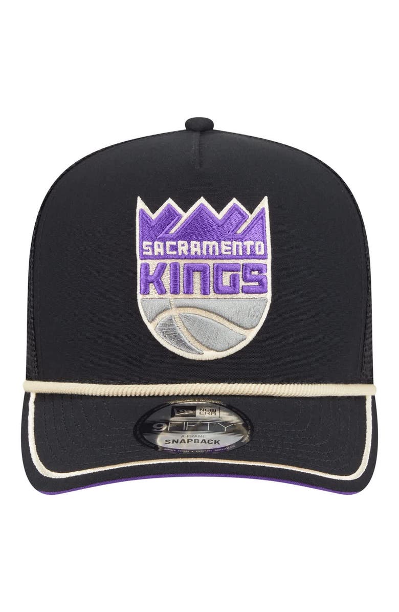 New Era Men's New Era Black Sacramento Kings Vintage Team Rope A-Frame 9FIFTY Snapback Hat, Alternate, color, Black