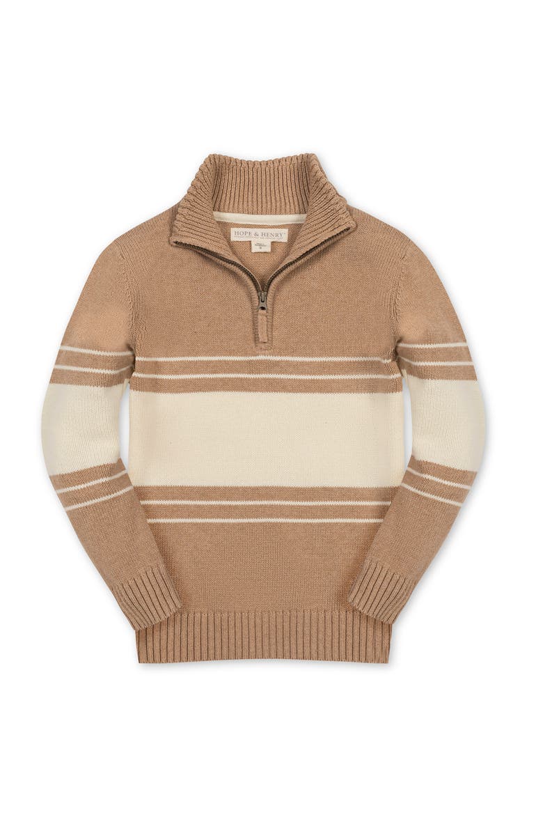 Kids' Organic Half Zip Stripe Sweater, Main, color, Camel and Ivory Chest Stripe