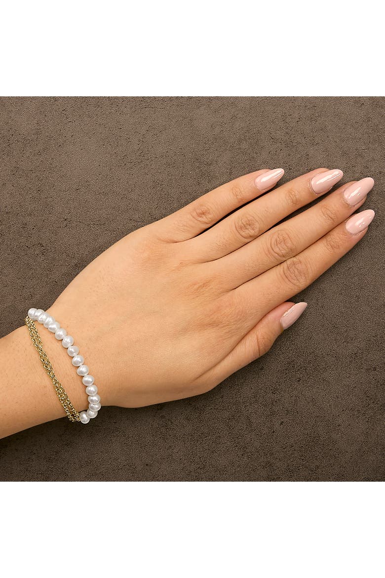 18K Yellow Gold Vermeil Cultured Pearl Station Link Bracelet, Alternate, color, Yellow Gold over Silver