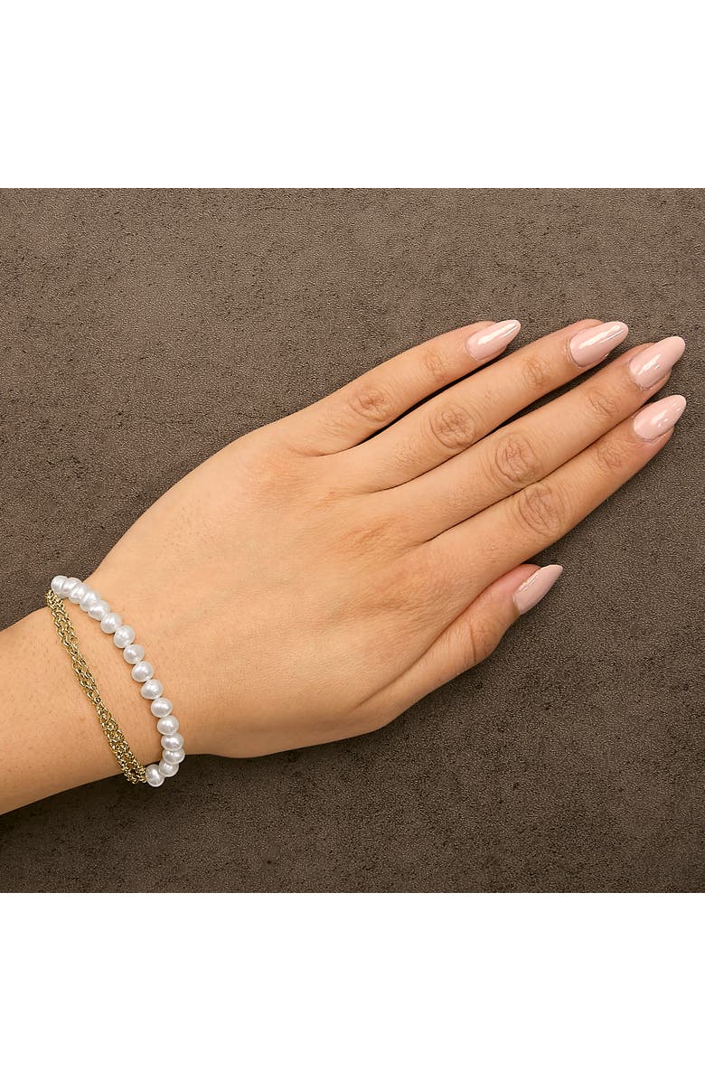 Haus of Brilliance 18K Yellow Gold Vermeil Cultured Pearl Station Link Bracelet, Alternate, color, Yellow Gold Over Silver