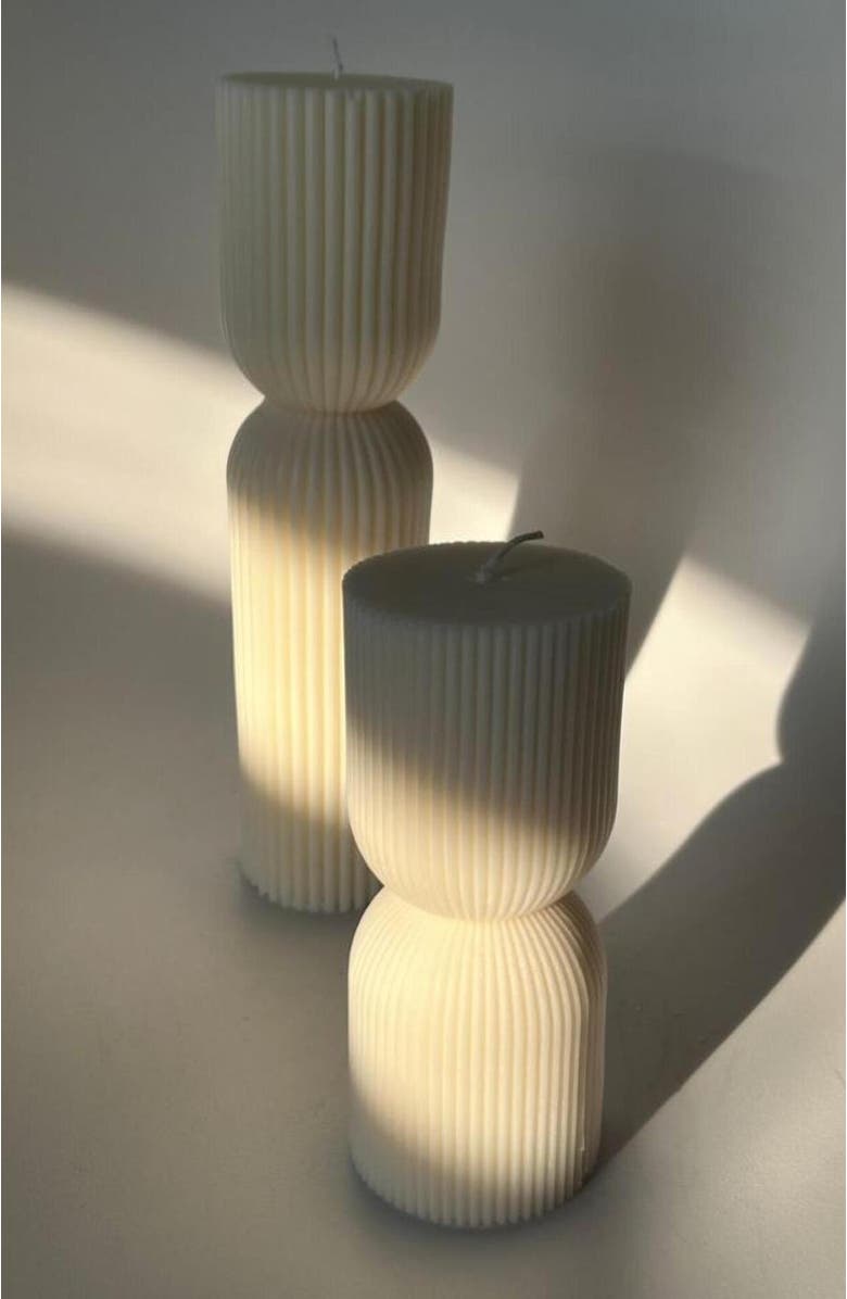 Aaram Luxe Striped Column Candle, Alternate, color, Natural