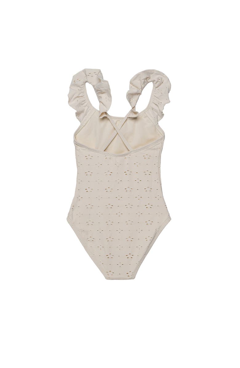 Gottex Kids Little Lace Ruffle Criss Cross Back One Piece, Alternate, color, Ivory