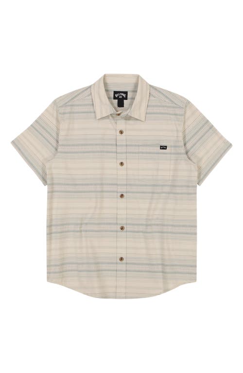 Billabong Kids' All Day Stripe Short Sleeve Cotton Button-up Shirt In Desert Sand