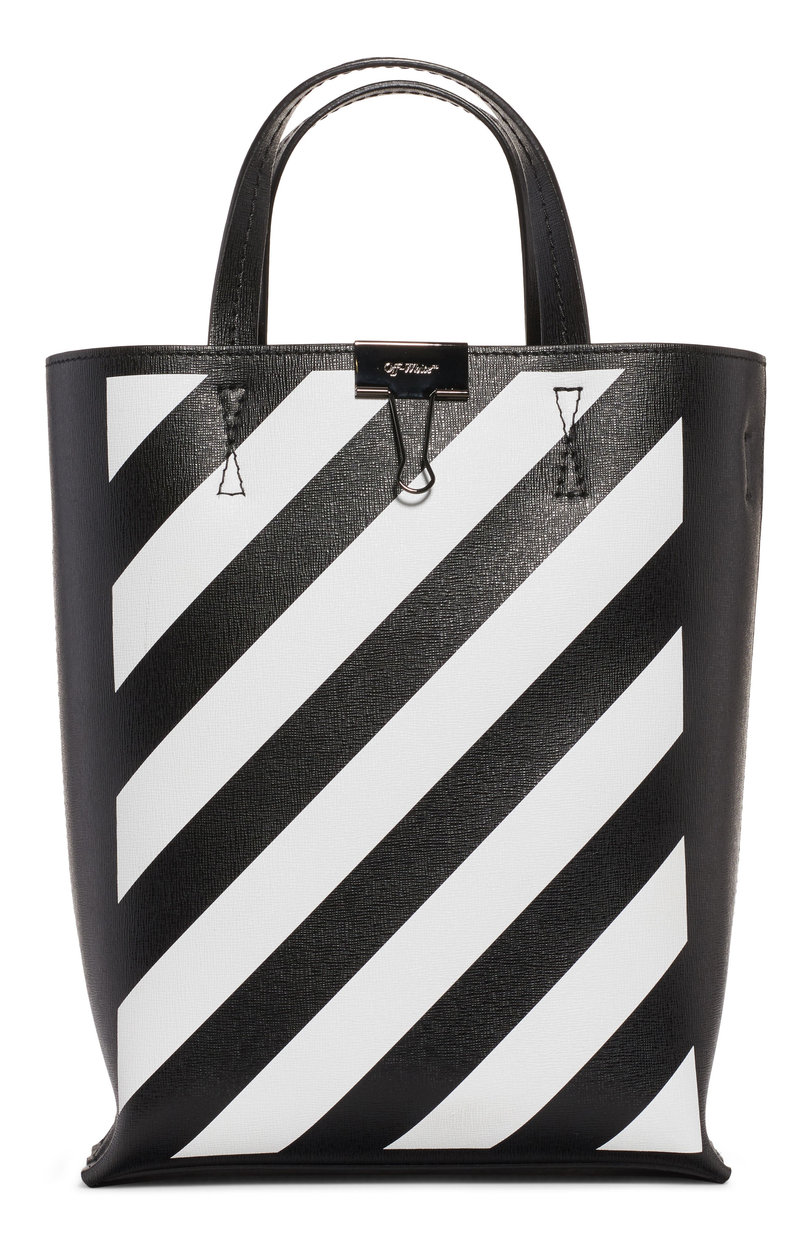 Off-White Diagonal Stripe Leather Tote, Main, color, 