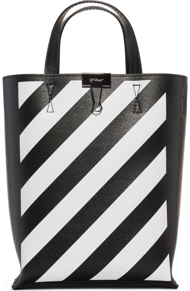 Off-White Diagonal Stripe Leather Tote, Main, color,