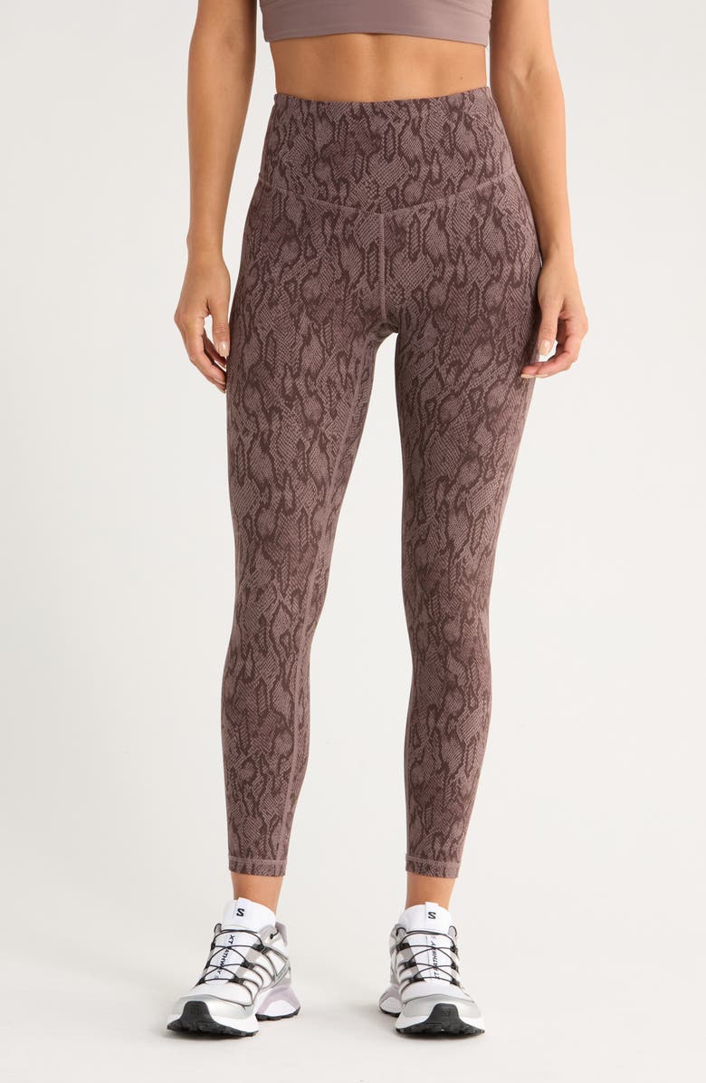 Zella Studio Luxe Print High Waist 7/8 Leggings, Main, color, Brown Geo Snake
