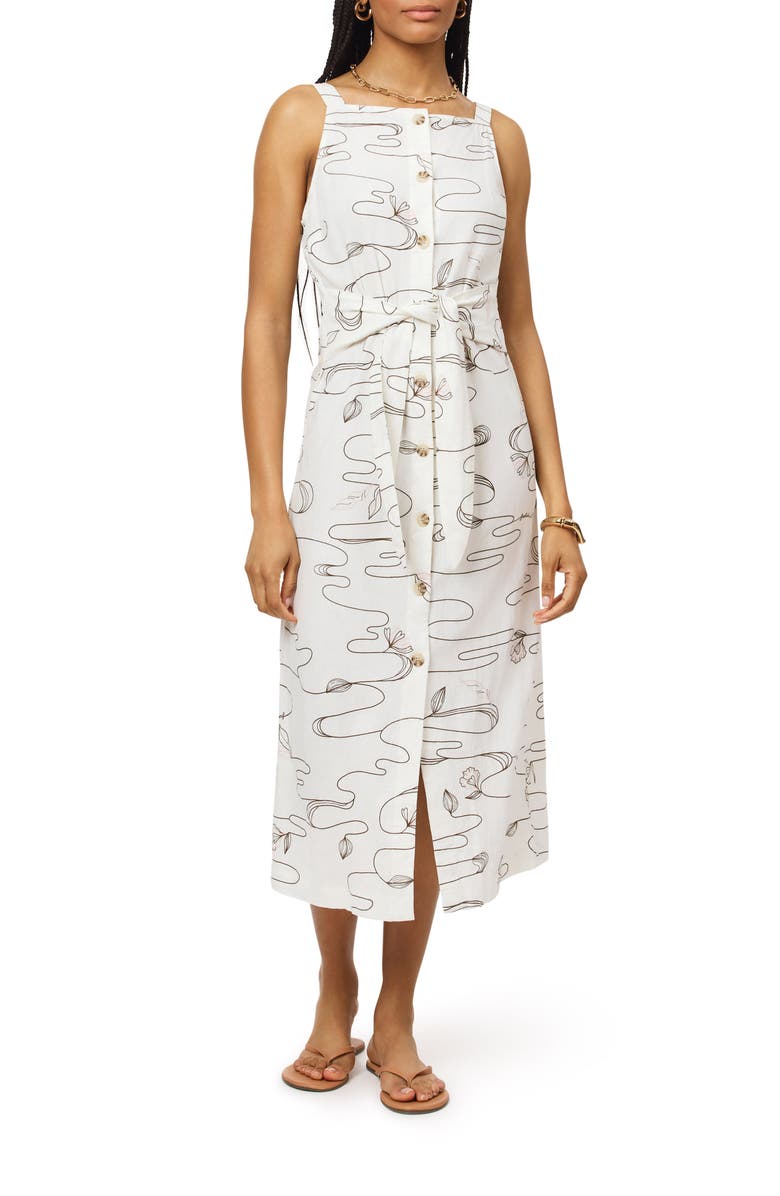 Scotch & Soda Sleeveless Button Front Linen Blend Midi Dress, Main, color, 