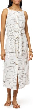 Scotch & Soda Sleeveless Button Front Linen Blend Midi Dress