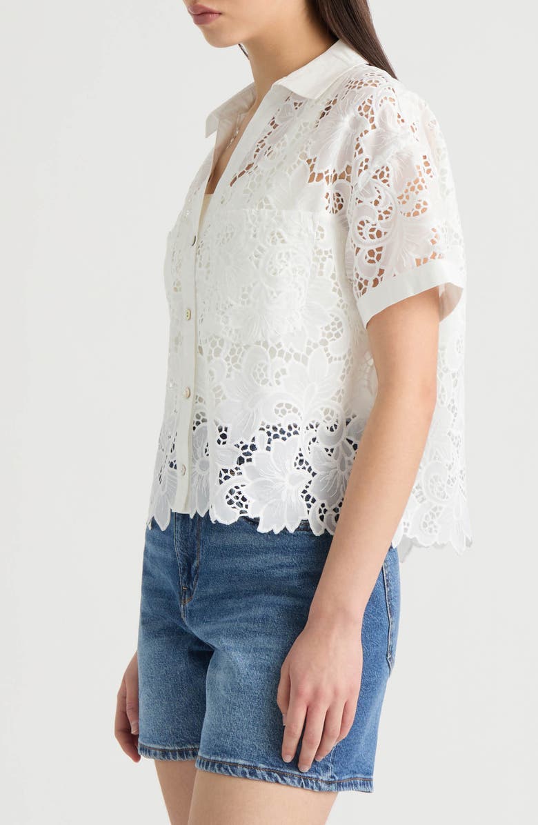 NVLT Sheer Cotton Lace Camp Shirt, Alternate, color, White