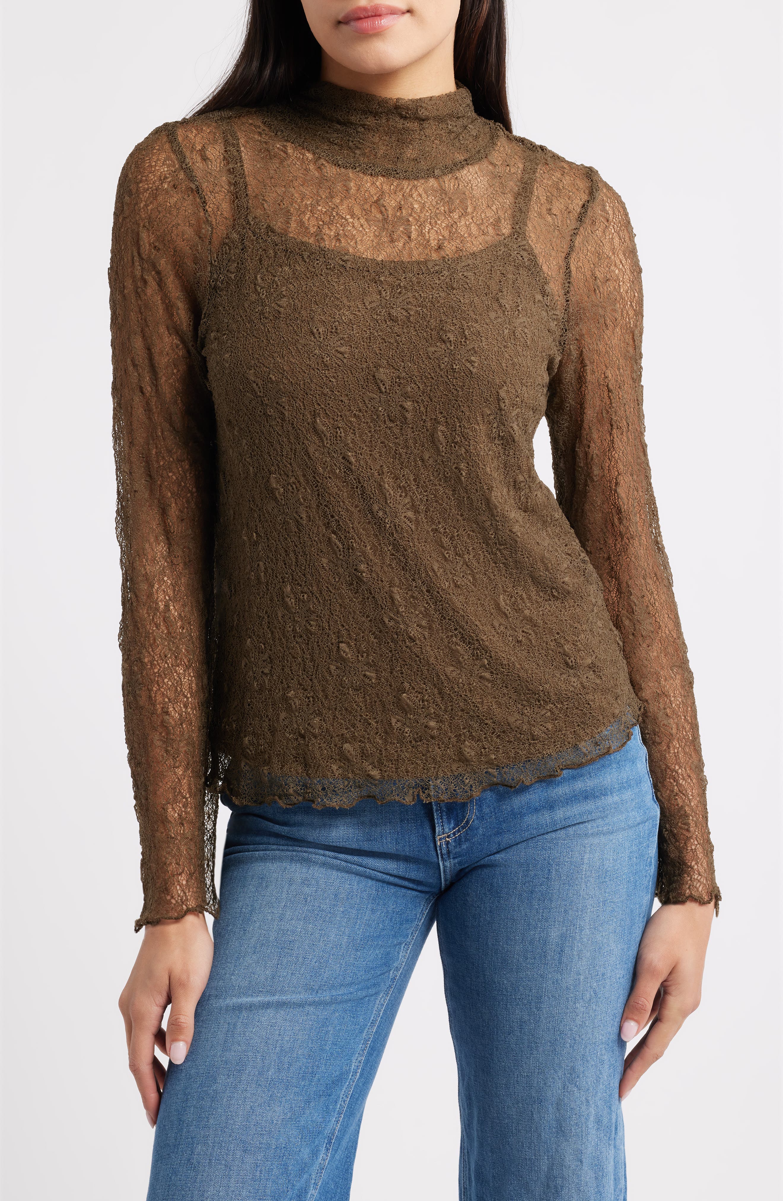 Mock Neck Sheer Knit Top - image 3