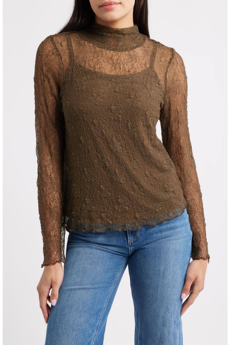 Mock Neck Sheer Knit Top, Main, color, NORI GREEN